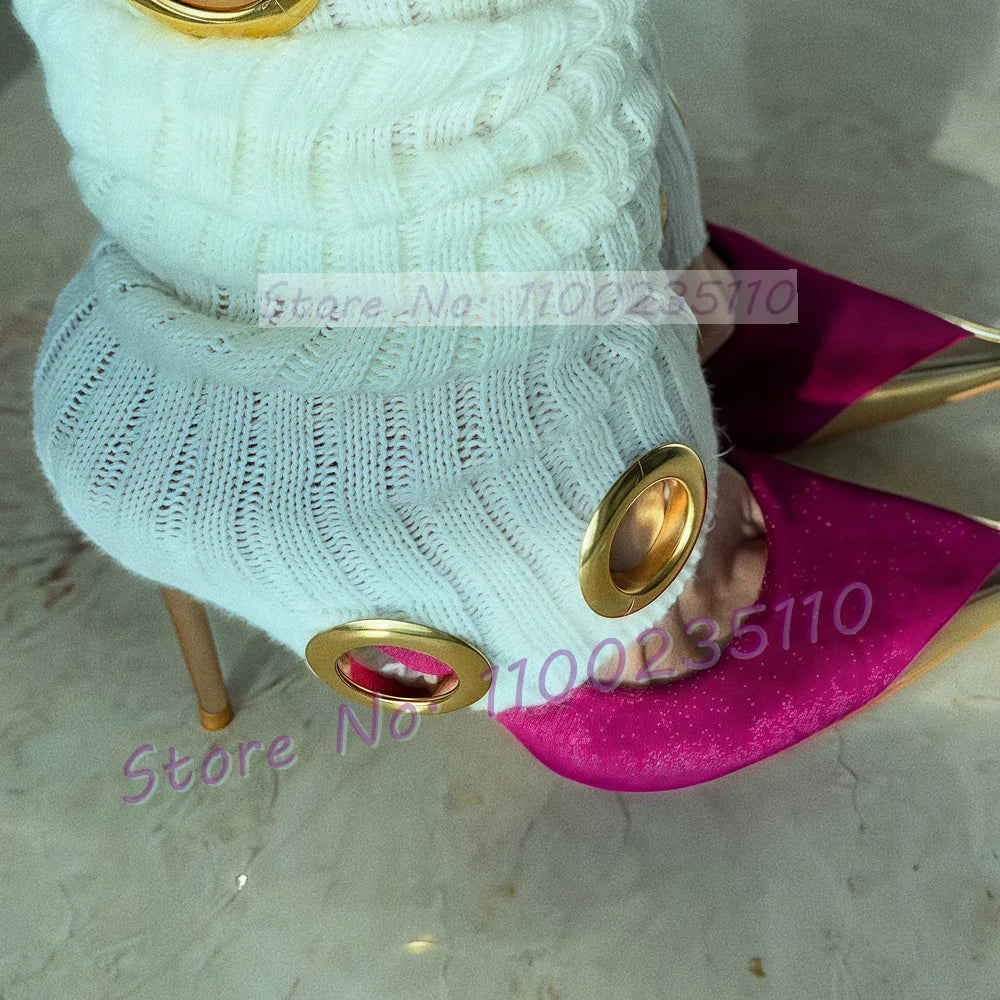 Fuchsia Velvet Two Tone Stiletto Heel Pumps for Women