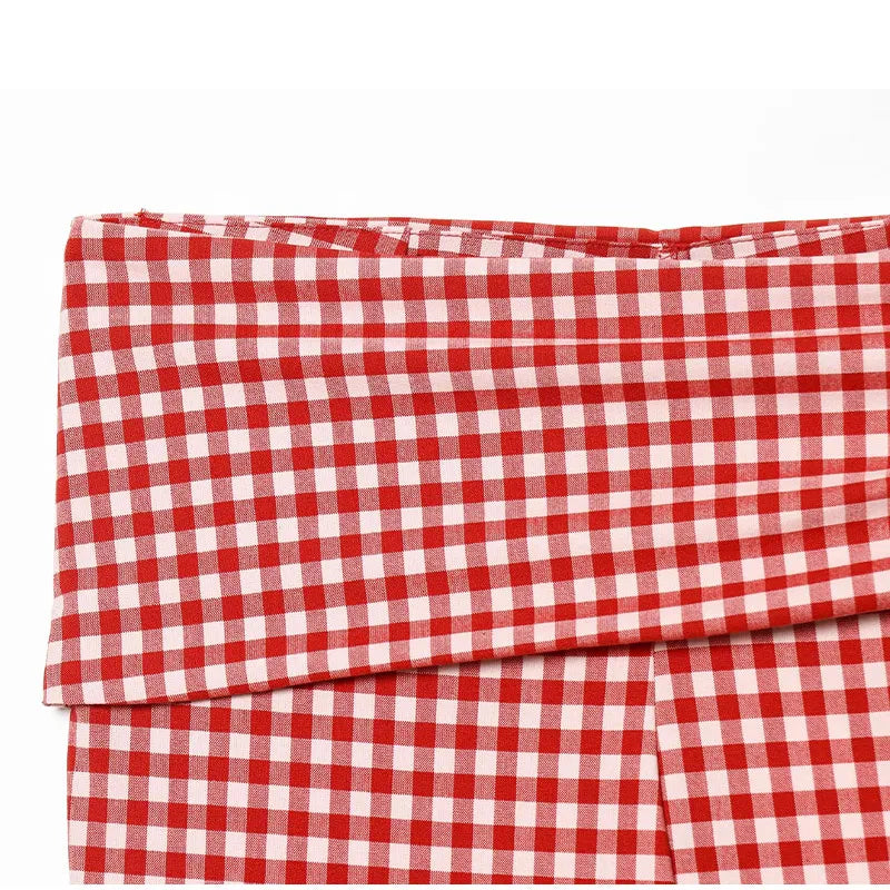 Casual Plaid Vest And Pleated Pants Set Beachwear for Women