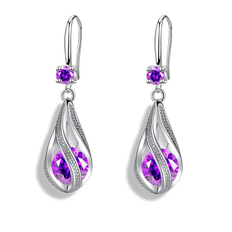 Fine New 925 Sterling Silver Luxury Crystal Zircon Earrings Charms for Woman Cute Engagement Wedding Jewelry Gift