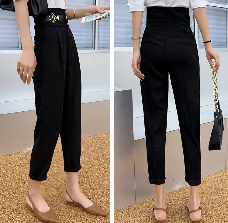 Woman Tailoring Trousers Autumn Winter High Waist Loose Harem Pants for Women Black Buttons Baggy Slacks Casual Nylon Cotton Xxl