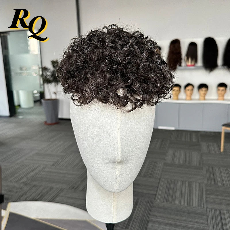 Pre Styled Thin Skin Curly Human Hair Toupee For Men