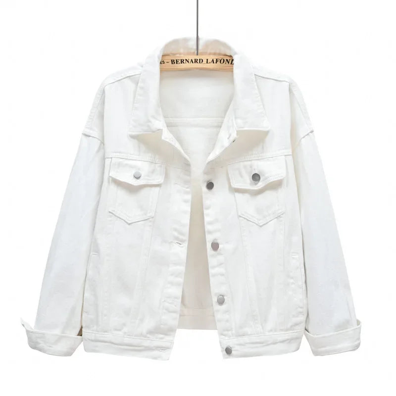 Long Sleeved Single Breasted Denim Coat with Lapel for Women
