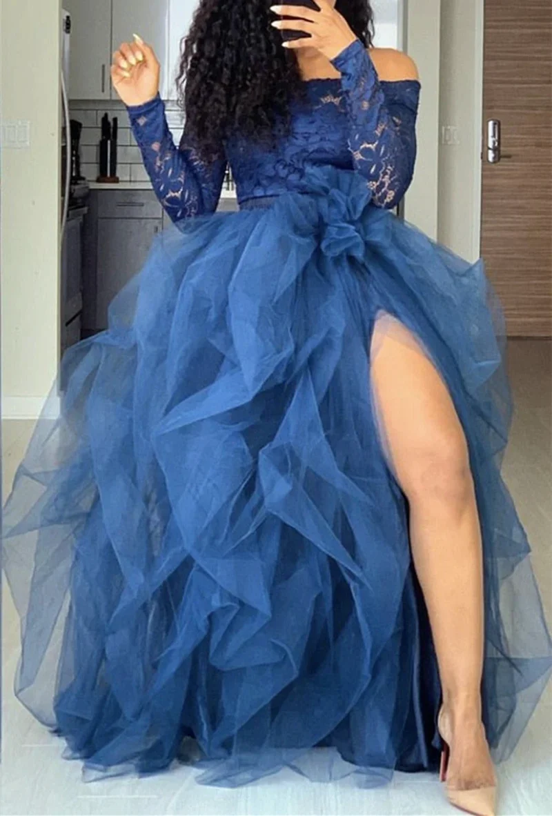 Elegant Layered Tulle Tutu Skirt With High Waist Slit for Women