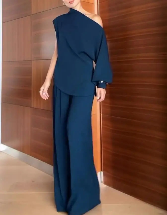 Chic Asymmetrical Skew Neck Two Piece Set For Women
