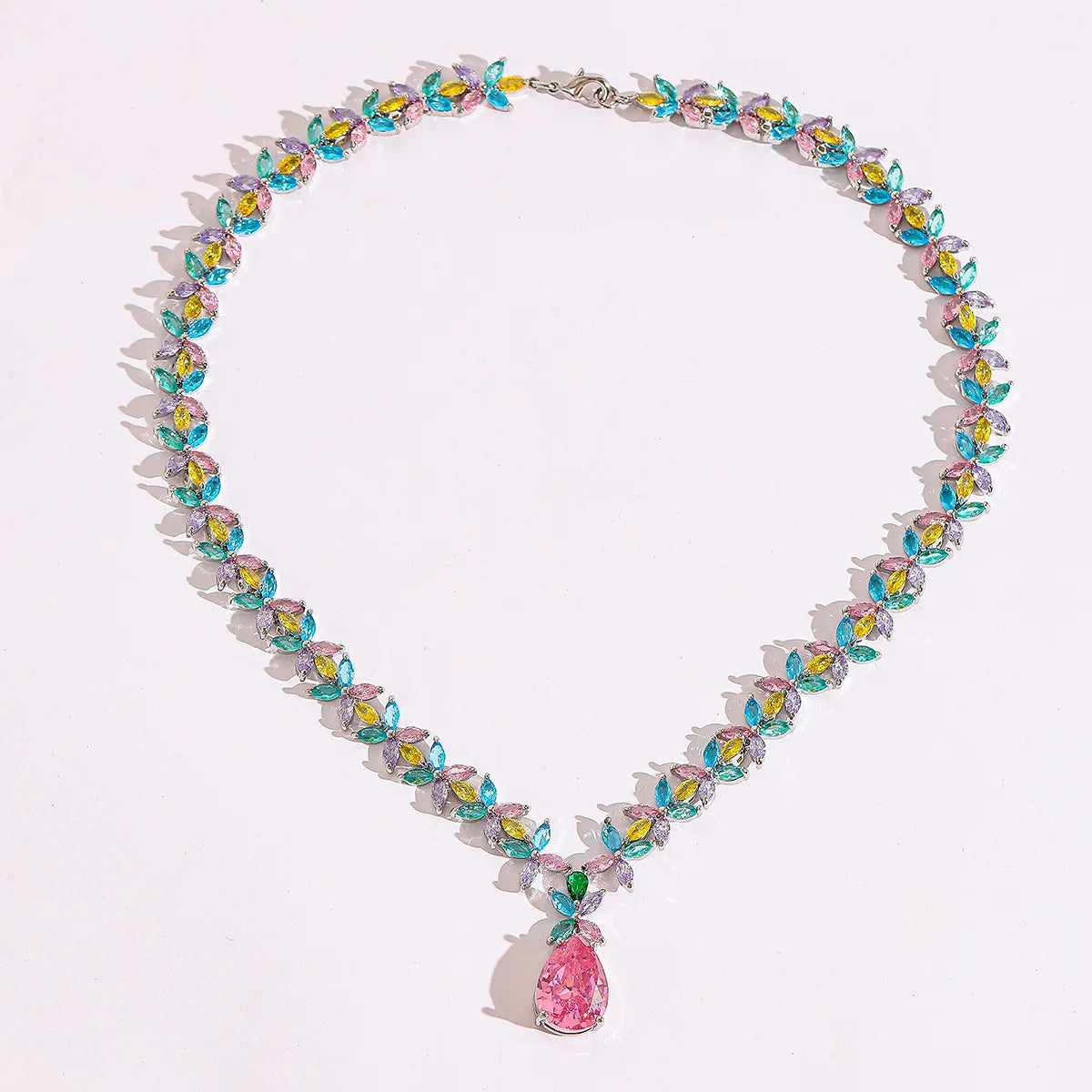 Colored Zircon Necklace and Drop Earrings Set for Women