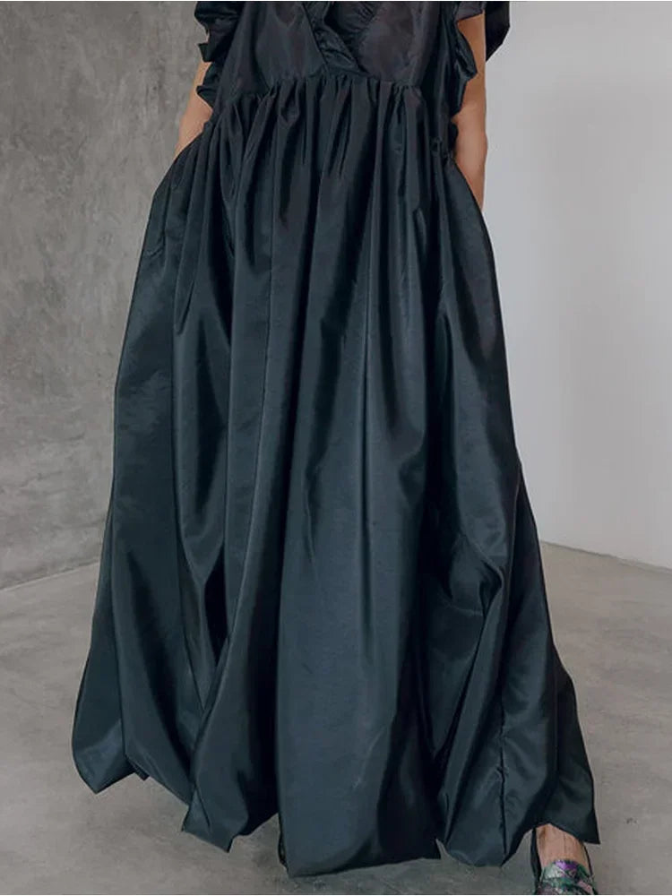V Neck Pleated A Line Dress
