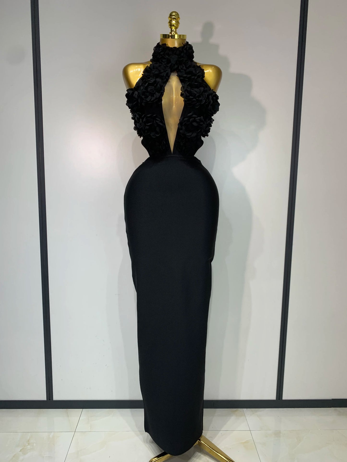 2025 New Women Sexy Halter Hollow Out Flowers Bodycon Bandage Dress Red Backless Elegant Party Luxury Birthday Wedding Dresses