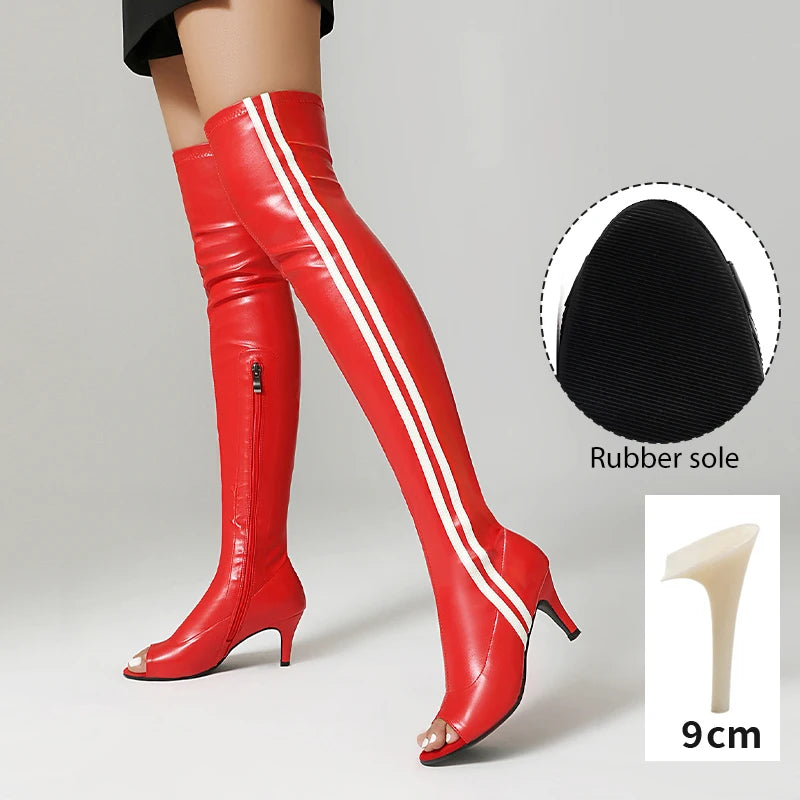 Elastic Stiletto High Heel Knee-High Dance Boots for Women