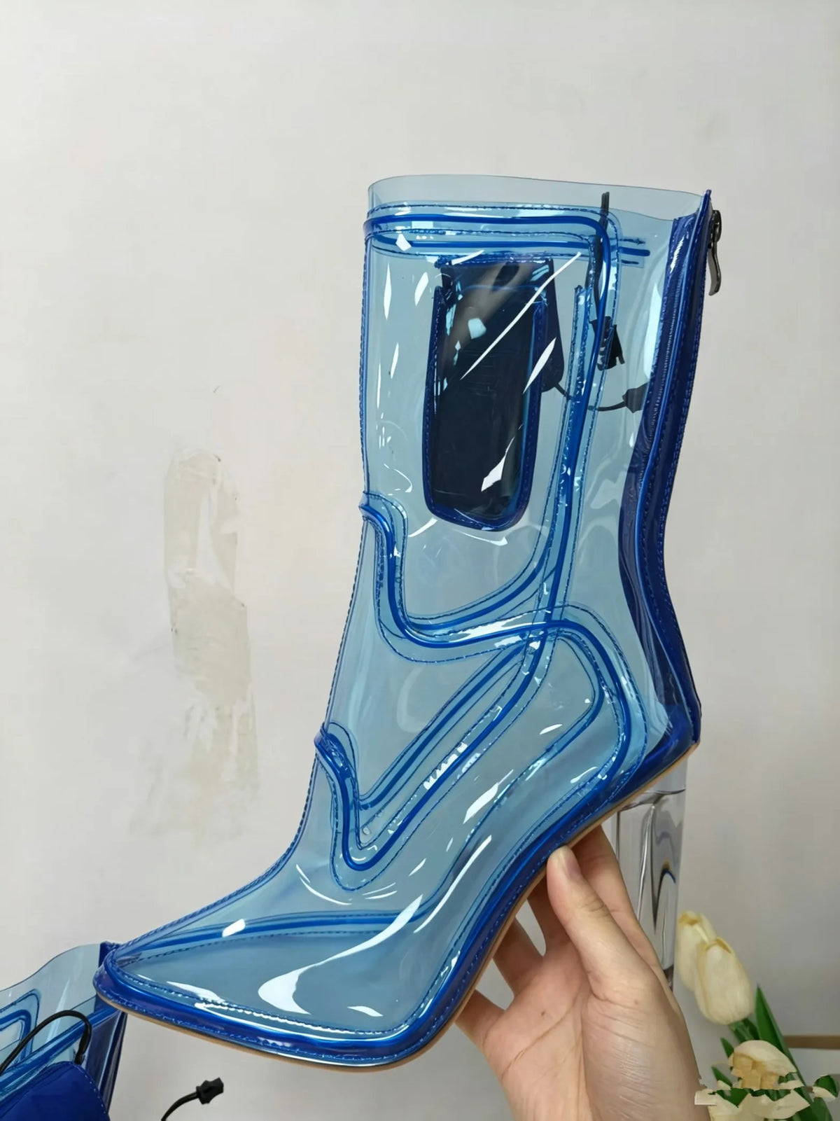 Light Up Transparent Ankle Boots With Block Heels for Women