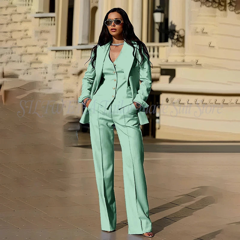 Sophisticated Slim Fit Three Piece Blazer Set For Women