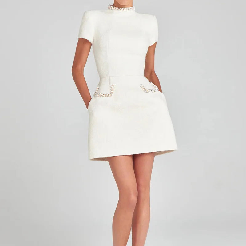 Summer Autumn Patchwork Slim Fit Party Dress, Women 2025 Vintage Backless O Neck Mini Dress, Sexy Sleeveless Pocket Ladies Dress