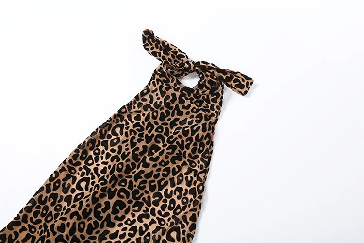 Leopard Print Backless Sleeveless Halter Romper for Women