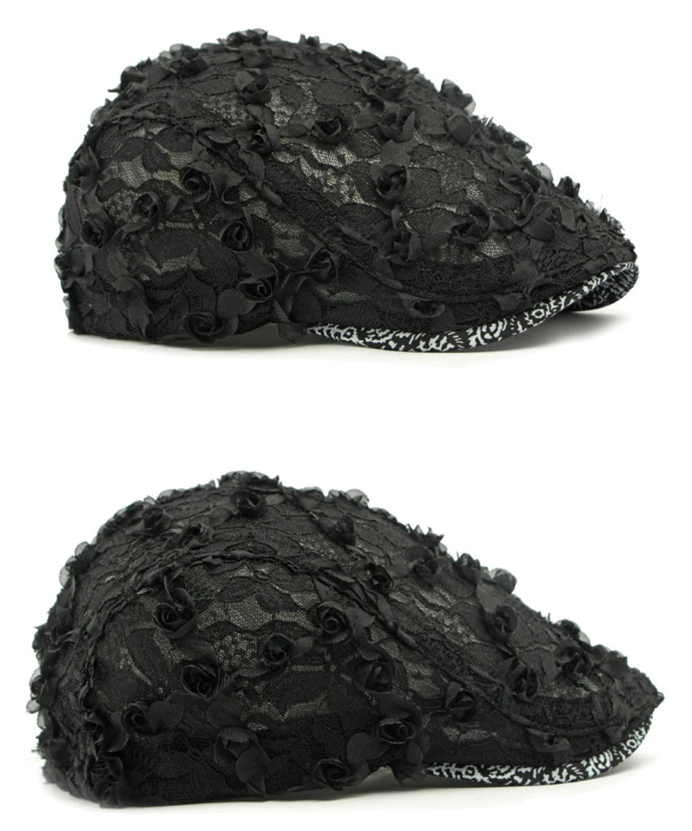 Spring Summer Floral Lace Mesh Beret Hat for Women