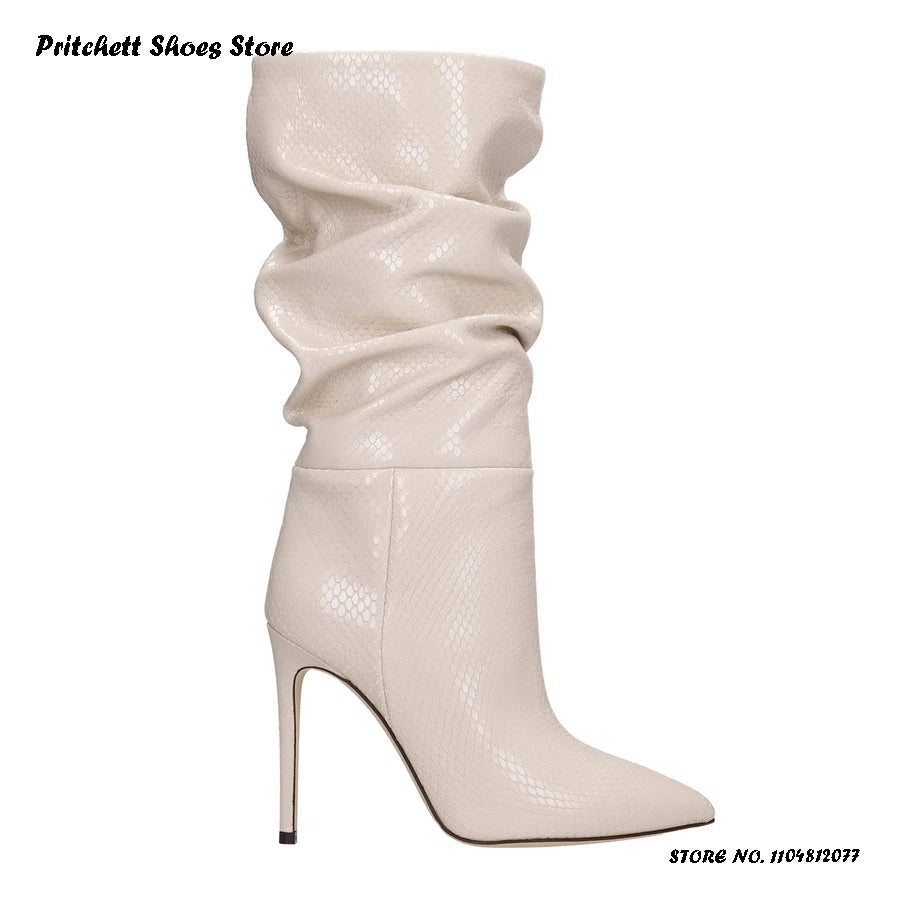 Snakeskin Embossed Pointed Toe Midcalf Boots For Women