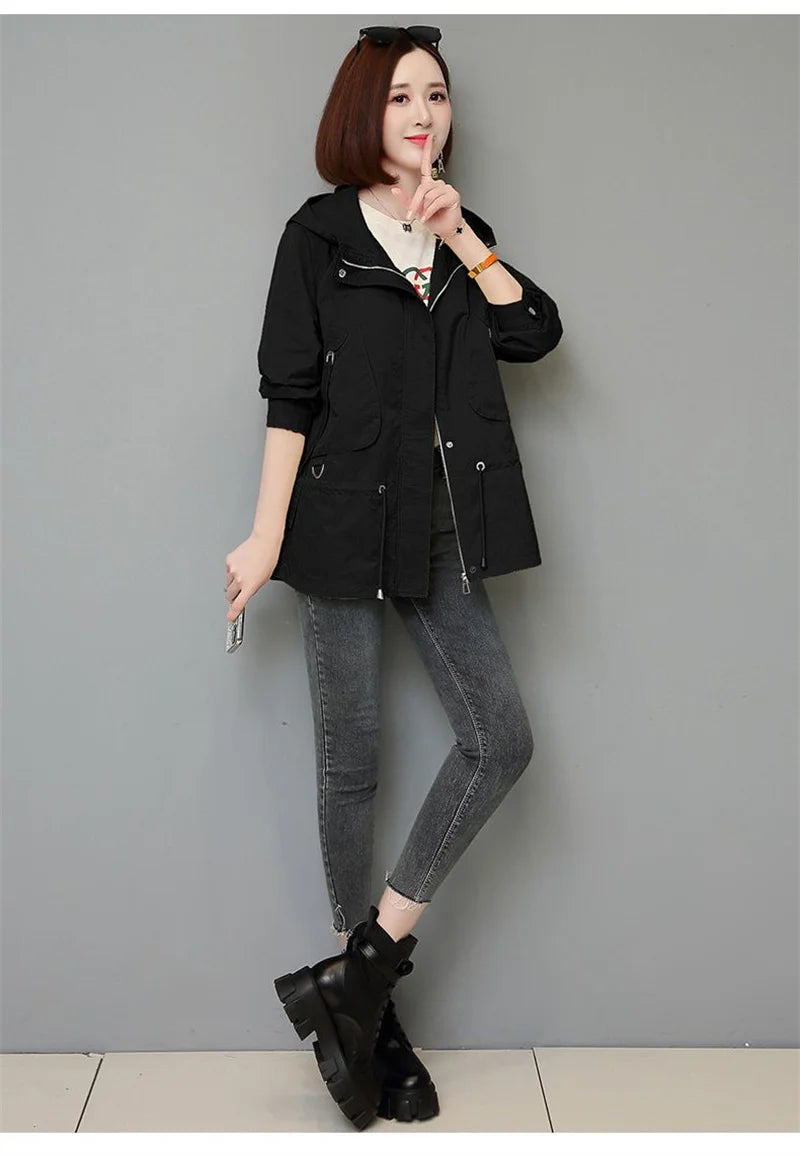 Mother's Windbreaker Women's Spring And Autumn 2023 New Middle-Aged Mother's Loose And Thin Coat Korean Lining Trench Hooded 3XL