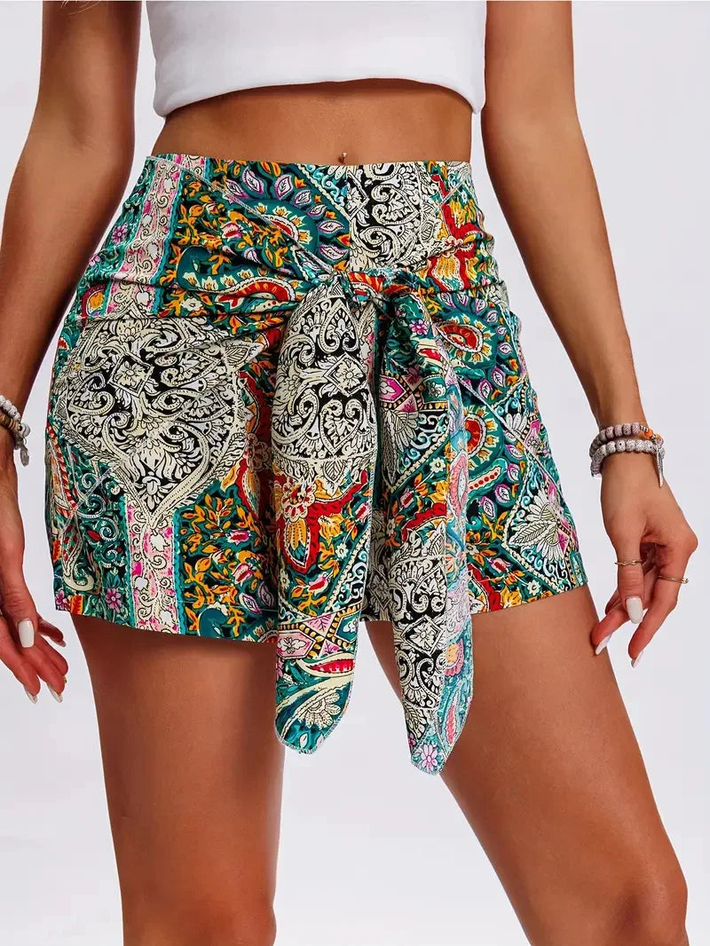 Boho Floral Print High Waist Wide Leg Shorts for Women