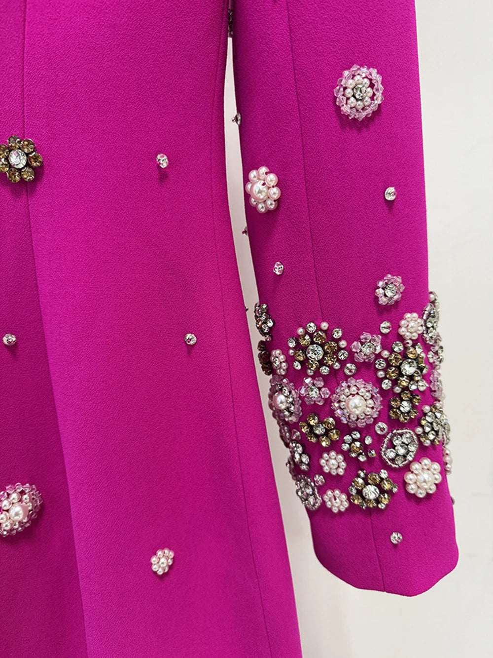 Modphy High-Quality Shiny Diamond Bead Slim Formal Maxi Dress Women'S Long Sleeved O-Neck Elegant Celebrity Evening Runway Gowns