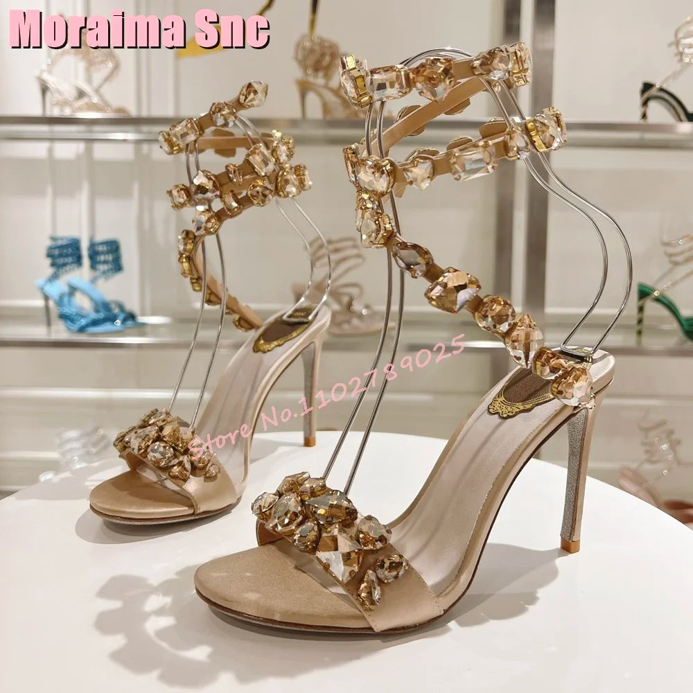 Elegant Crystal Embellished Stiletto Sandals For Women