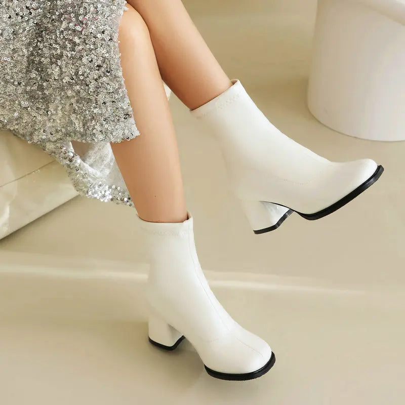 Elegant Warm Block Heel Zip-Up Ankle Boots for Women