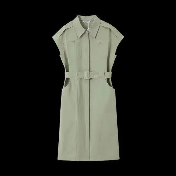 Single Breasted Green Midi Skirt With Pockets For Women