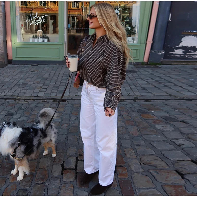 Vintage Plaid Women 's Jacket Elegant Lapel Patchwork Full Sleeve Zipper Cropped Jackets Lady 2026 Woman Spring Coats Outwears