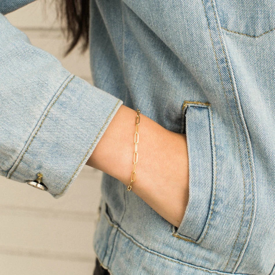 Gold Tone Stainless Steel Figaro Chain Bracelet for Women