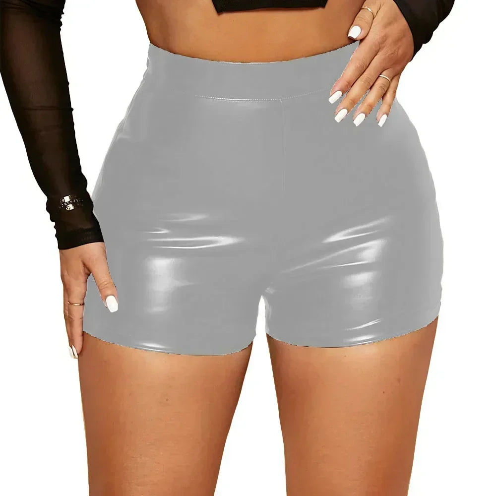 High Waist Matte PU Leather Slim Fit Shorts for Women