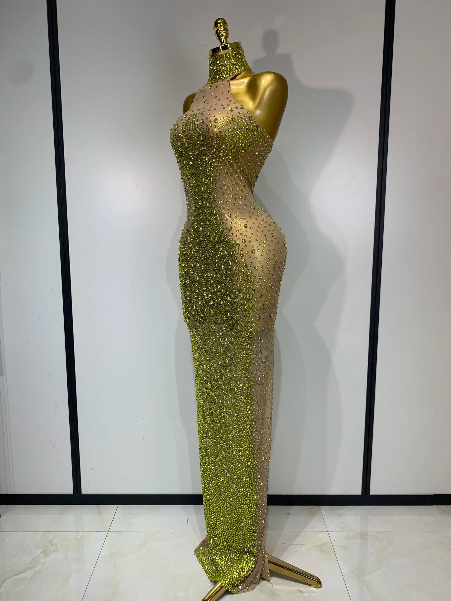 2025 New Sleeveless Mesh See Through Long Dress Sexy Backless Sparkly Rhinestone Dress Celebration Festival Evening Party Gowns