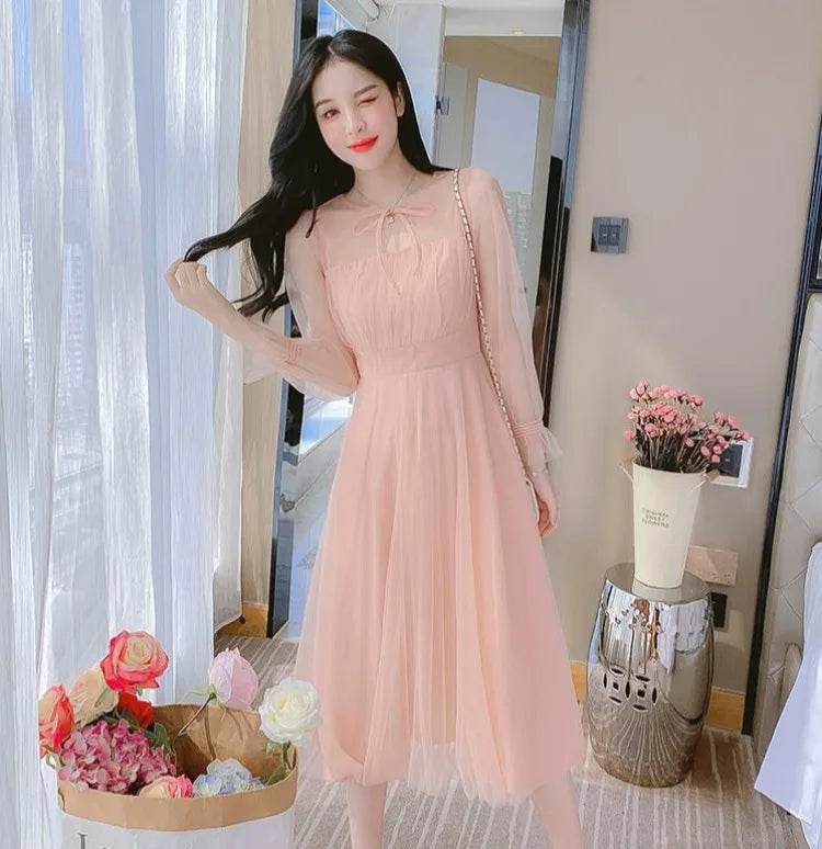 2026 Summer French Style Mesh Tulle Long Dress Women Elegant Fairy Party Maxi Dress Soft Aesthetic Holiday Beach Wear