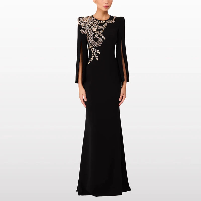 HIGH STREET Newest Fashion 2026 Designer Party Vestido Women's Slit Sleeve Diamonds Beaded Maxi Long Dress