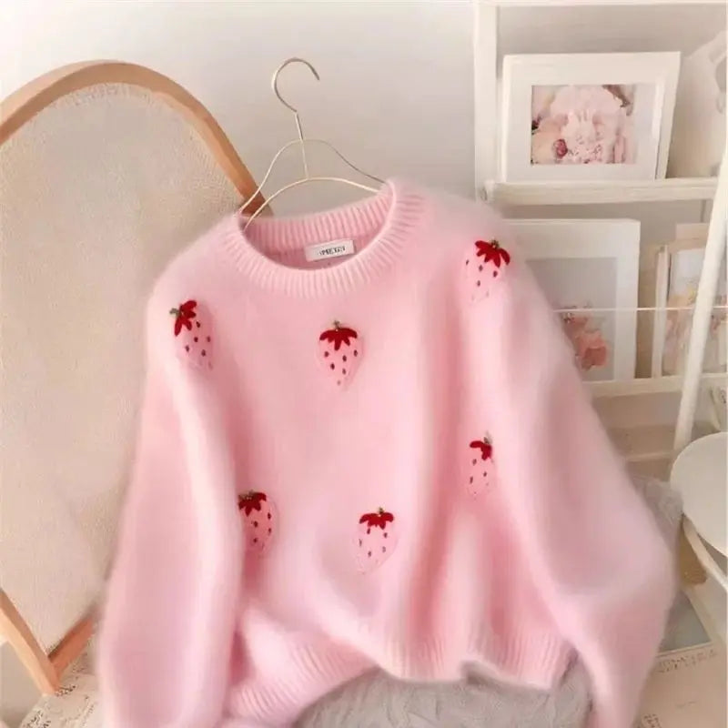 Pink Embroidered Mink Cashmere Sweater
