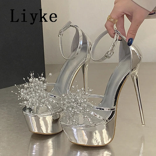 Silver Rhinestone Platform Sandals