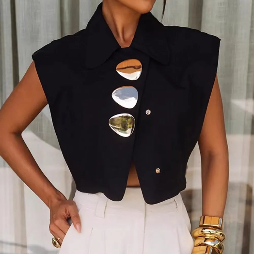 Elegant Sequined Sleeveless Office Blouse for Women