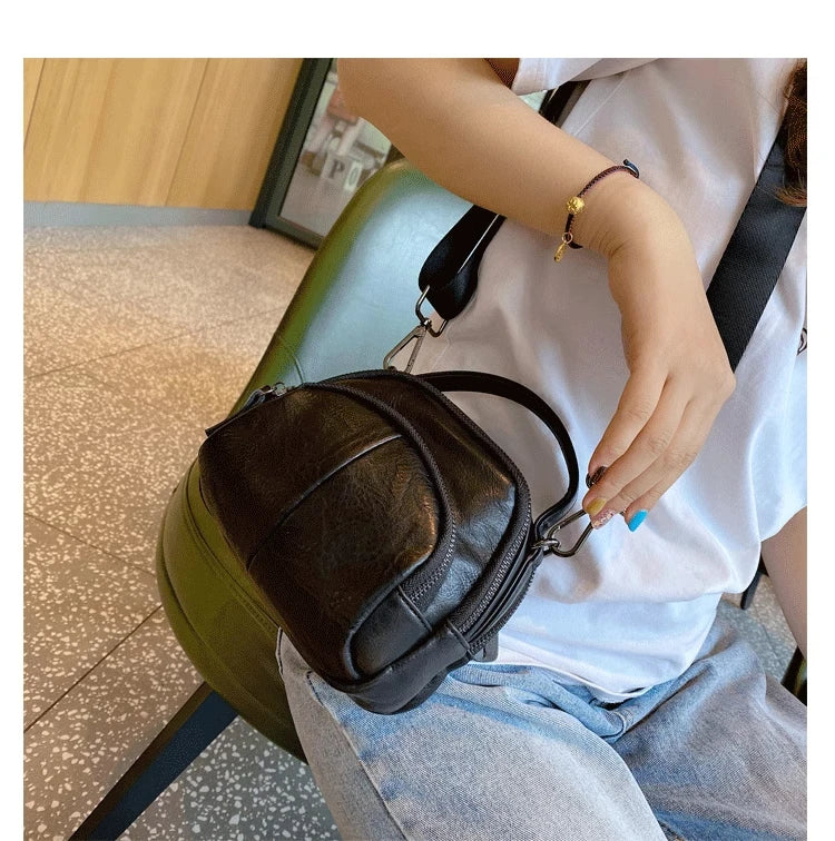 Compact PU Leather Shoulder Bag with Wide Straps for Women
