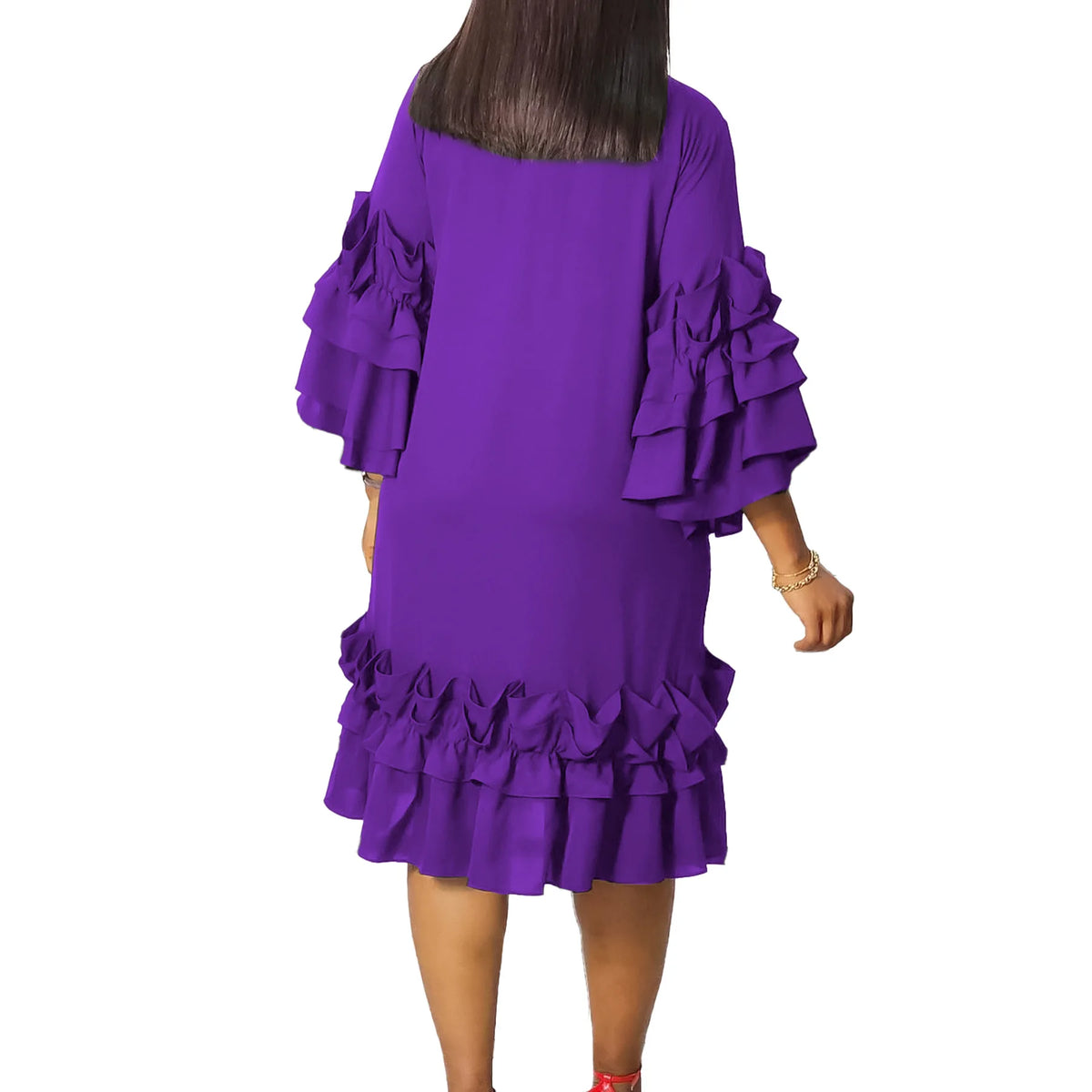 Purple Dashiki Print Traditional Midi Abaya Dress for Women