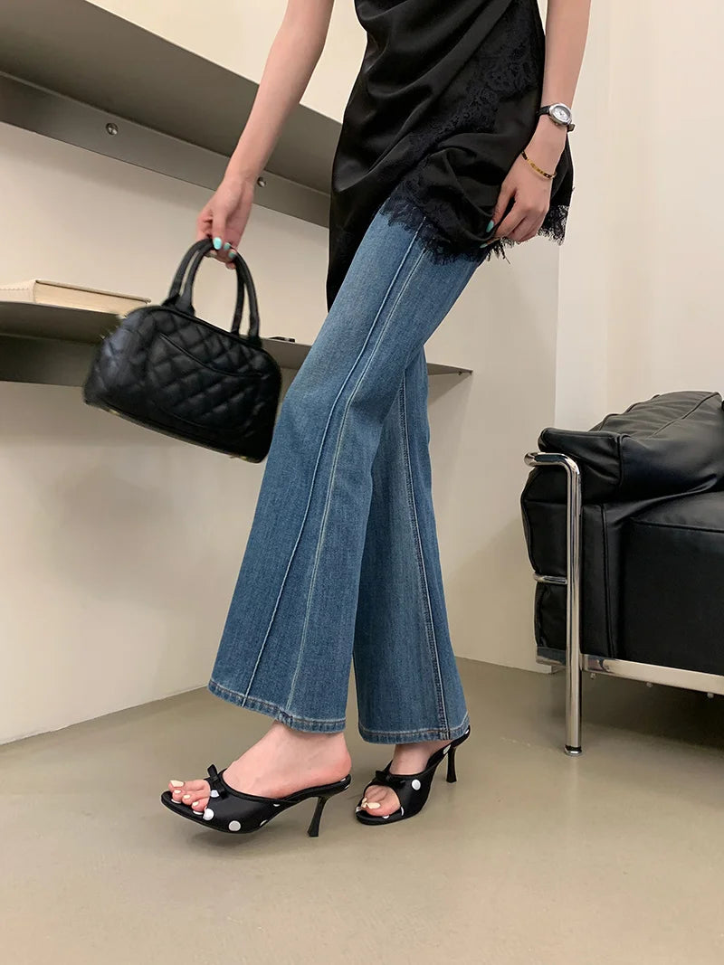 Polka Dot Silk Butterfly Knot Heeled Sandals for Women