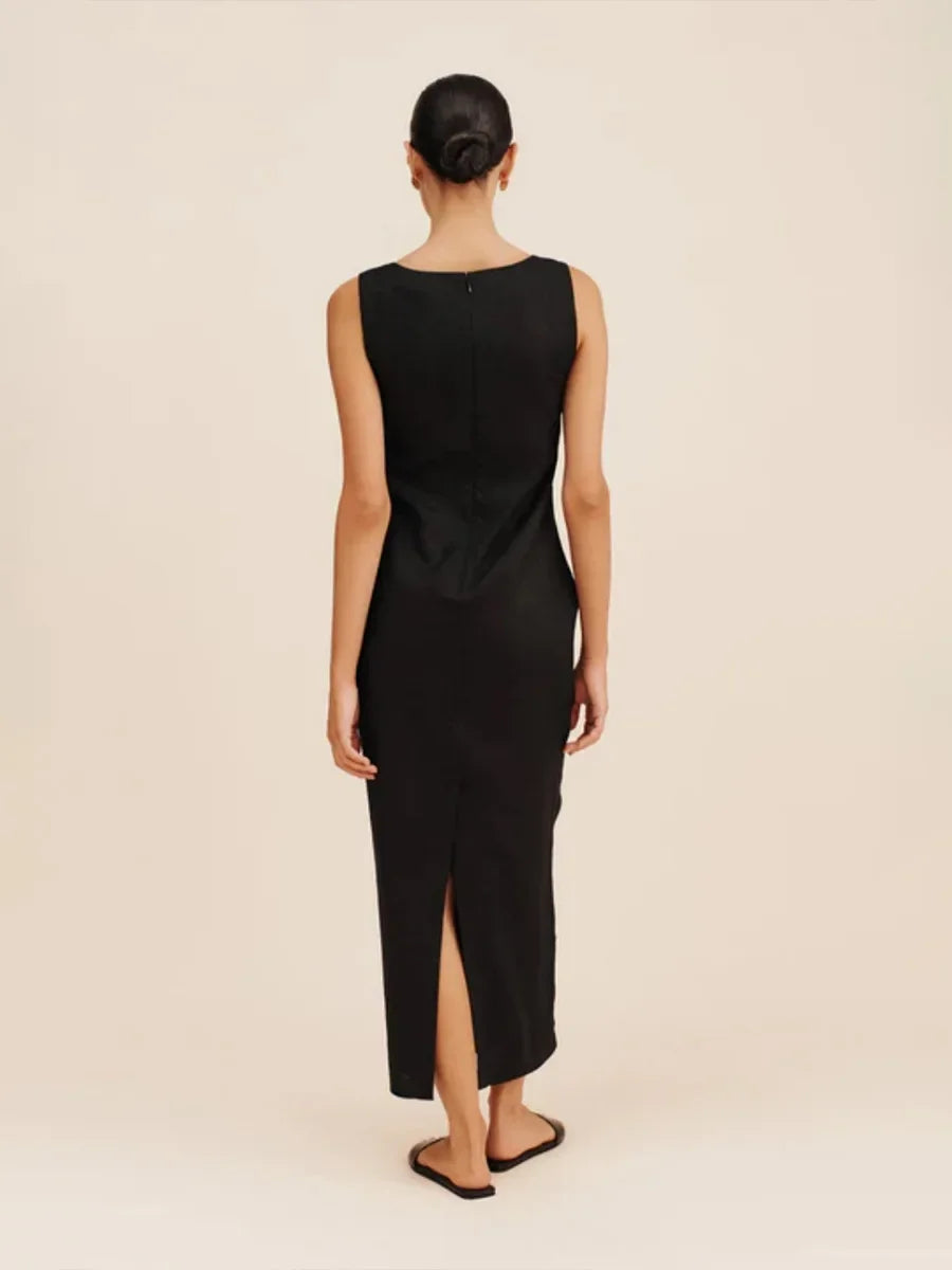 Elegant Square Neck Suspender Cotton Blend Dress For Women