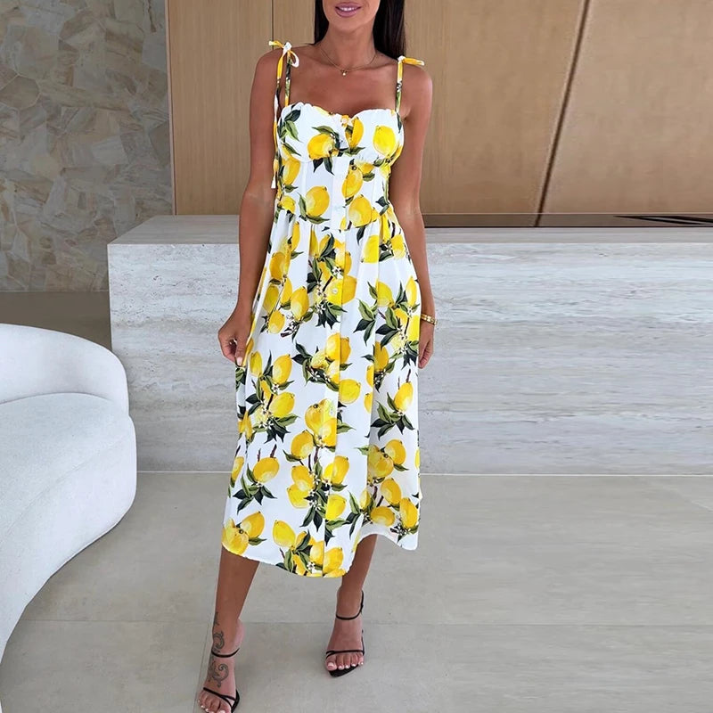 Summer Beach Holiday Dress Women Sleeveless Midi Dresses For Women Elegant A-line Bohemian Dress Women Party Vestidos