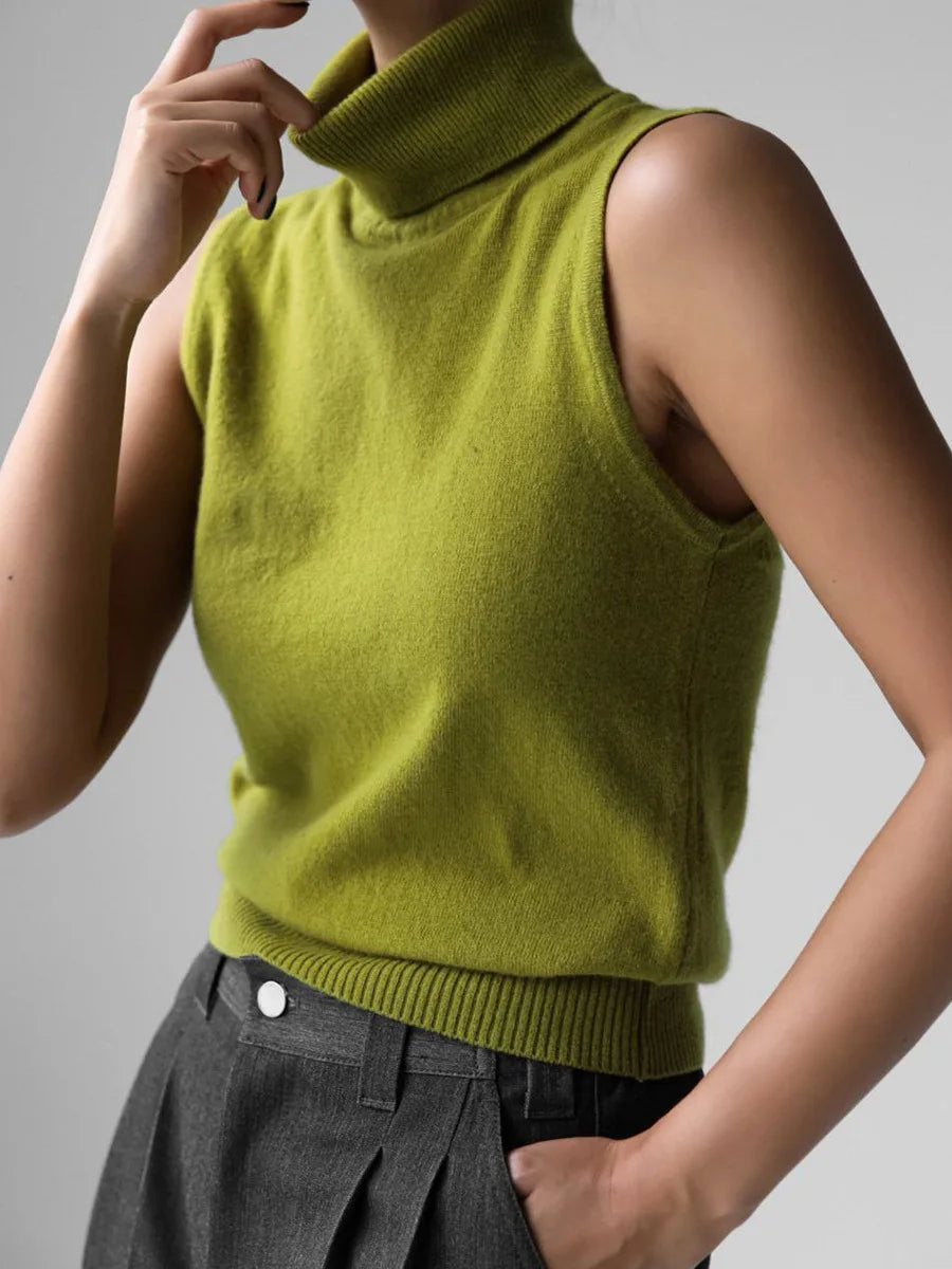 Slim Fit Knit Sleeveless Turtleneck Tank Top for Women