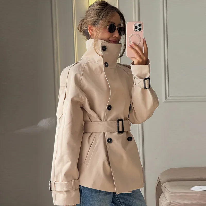 Relaxed Fit Belted Single Breasted Jacket for Women