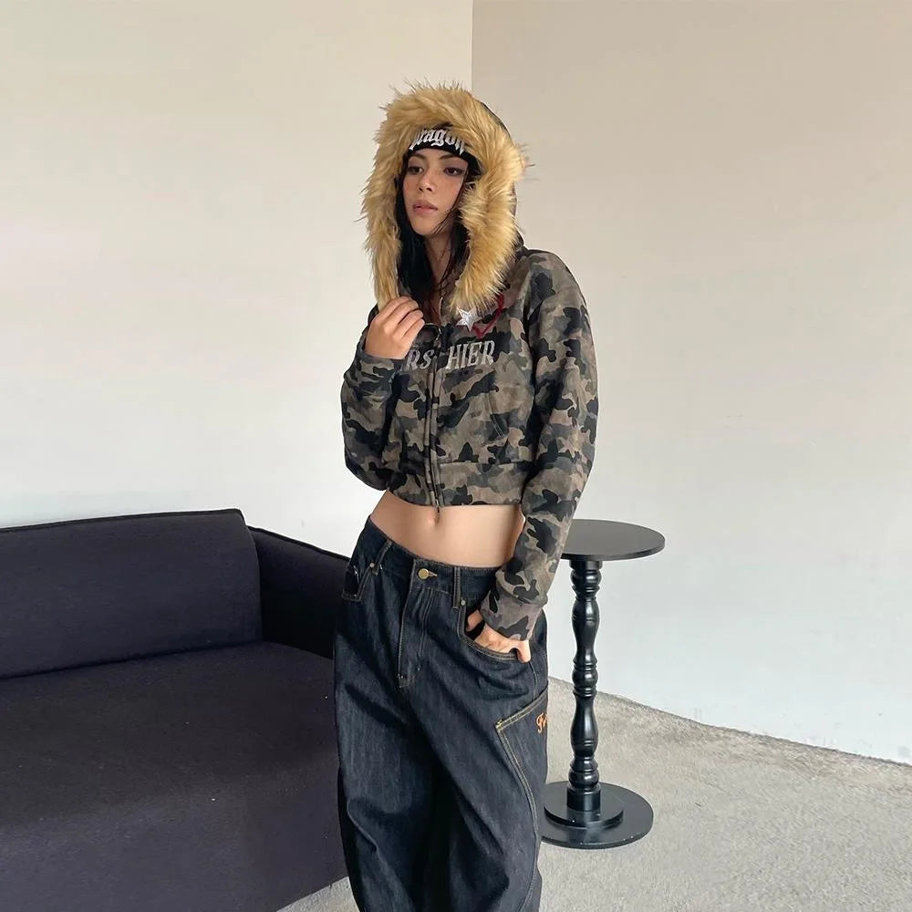 Harajuku Punk Camouflage Zip Hoodie