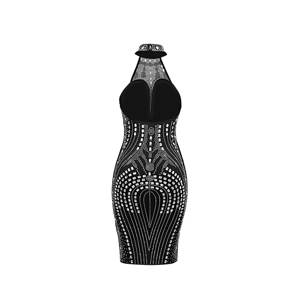 Rhinestone Embellished Sleeveless Bodycon Midi Dress for Women