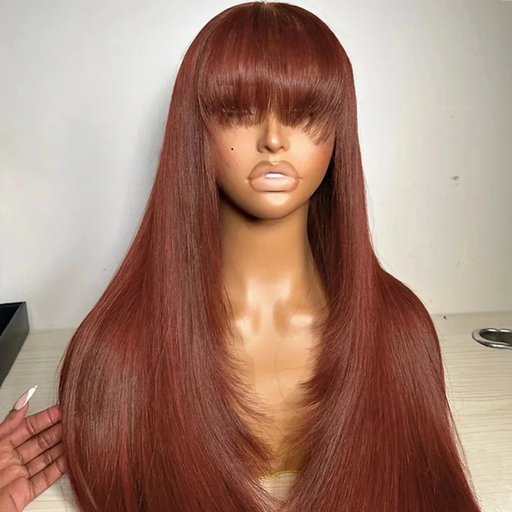 Natural Straight Layered Lace Front Wig With Bangs for Women