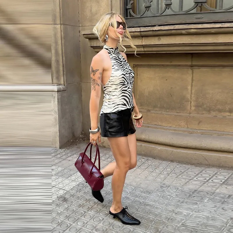 High Waist Leopard Print Zipper Midi Skirt for Women