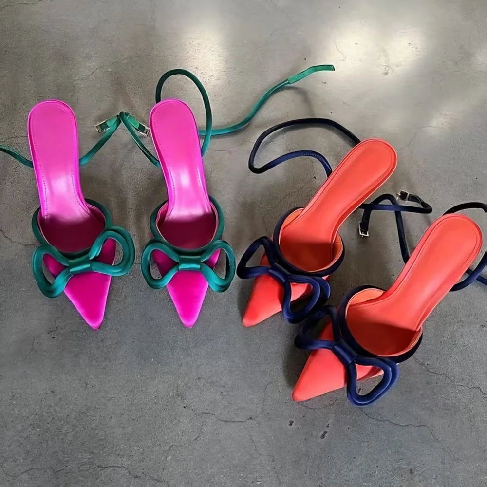 Satin Bow Slingback Stiletto Heels