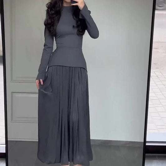 Long Sleeves Dresses Women Clothing New Round Neck Back Strap Slim Fit Dress Y2k Skirt for Female Streetwear 2024 Autumn Winter
