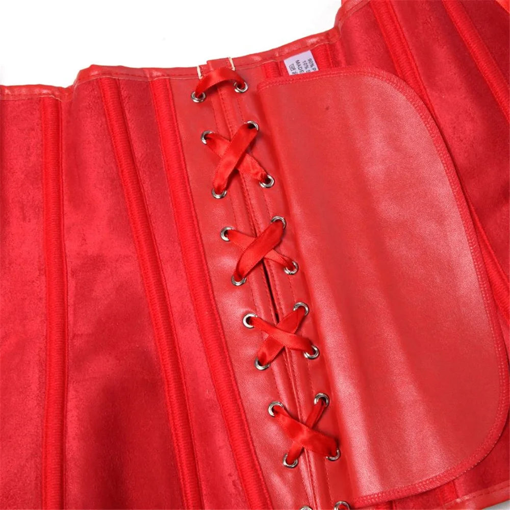 Steampunk Faux Leather Overbust Corset With Zipper for Women