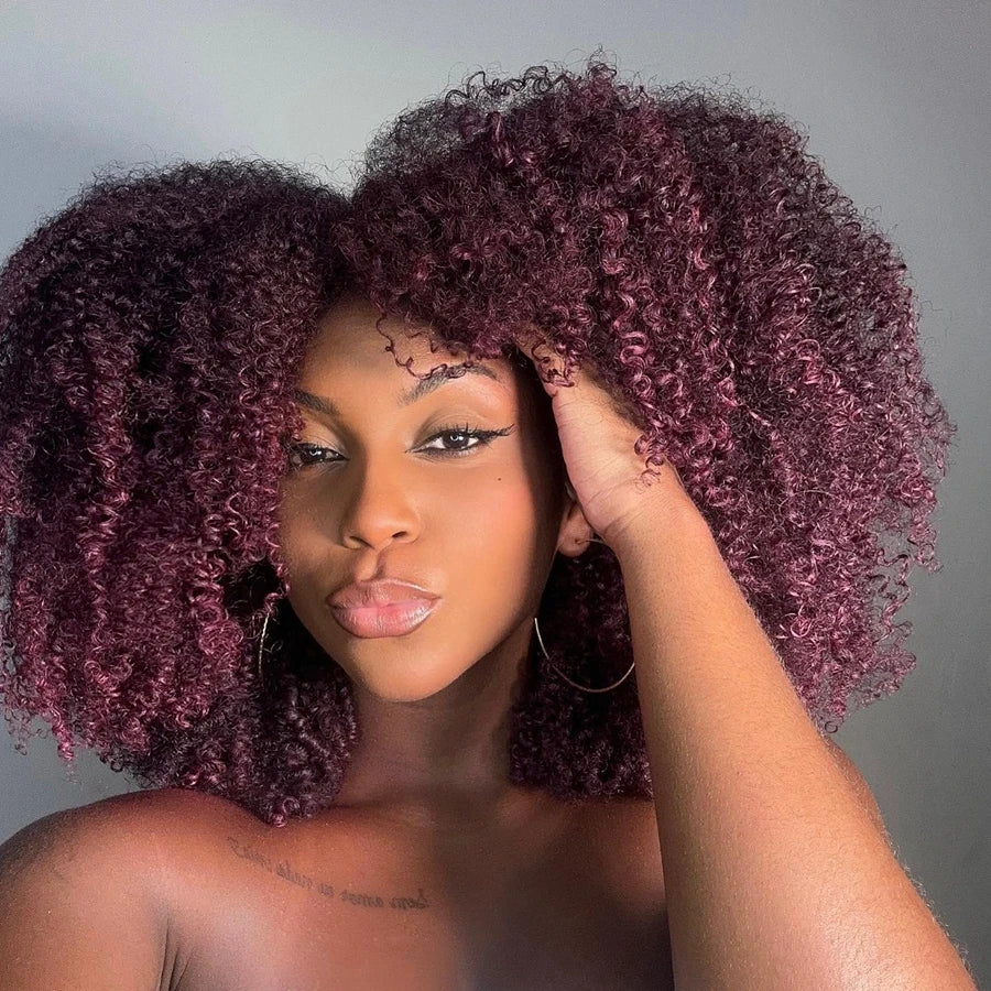 Burgundy Kinky Curly Pixie Bob Human Hair Wig for Women