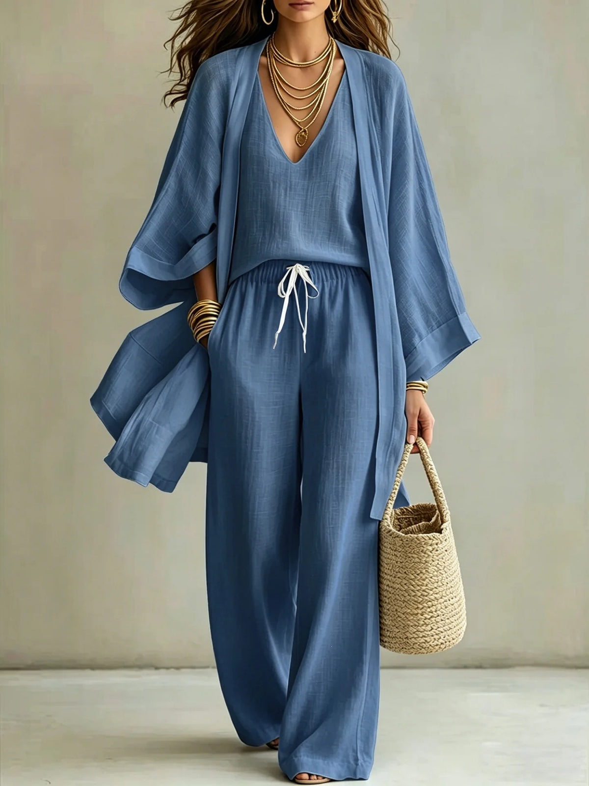 Loose Fit Three Piece Knit Beach Outfit Set for Women
