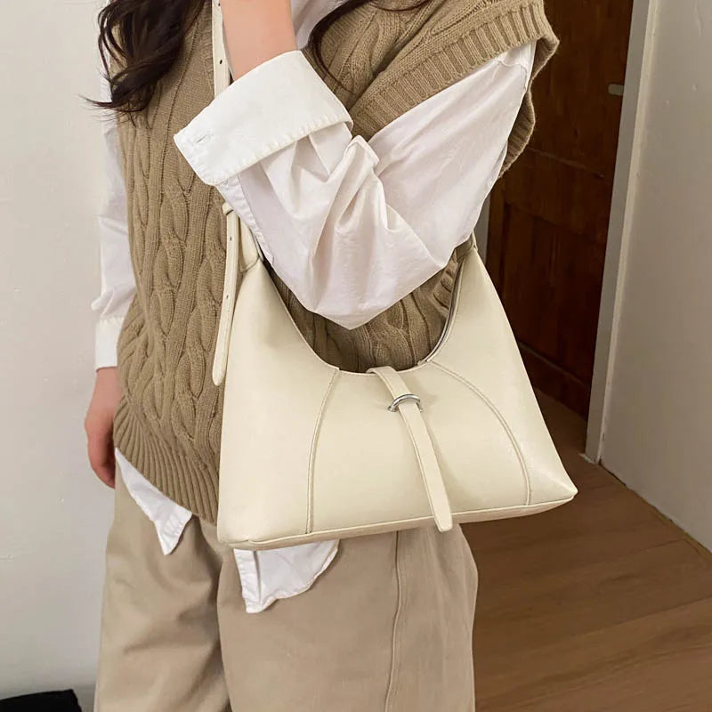 Solid Color Faux Leather Hobo Shoulder Bag for Women